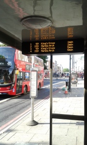 A digital bus arrival display in London, UK
